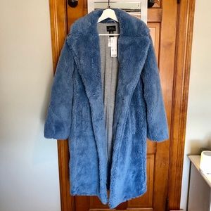 UO Teddy Overcoat- Sky- M  BLUE